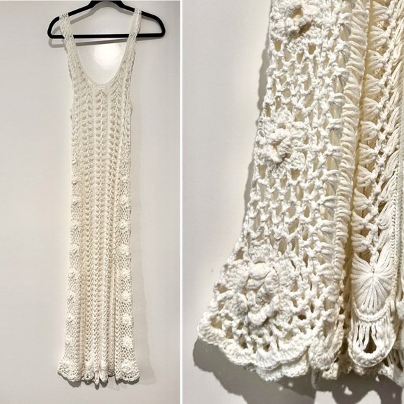 🆕 LULUs ✨ “bring on the beach” crochet bohemian long maxi dress coverup white - Picture 3 of 6